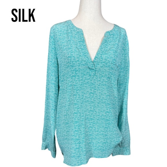 Joie Revolve SILK Marsher Textural Print Blouse in Juniper Blue Green Sm - Picture 2 of 14